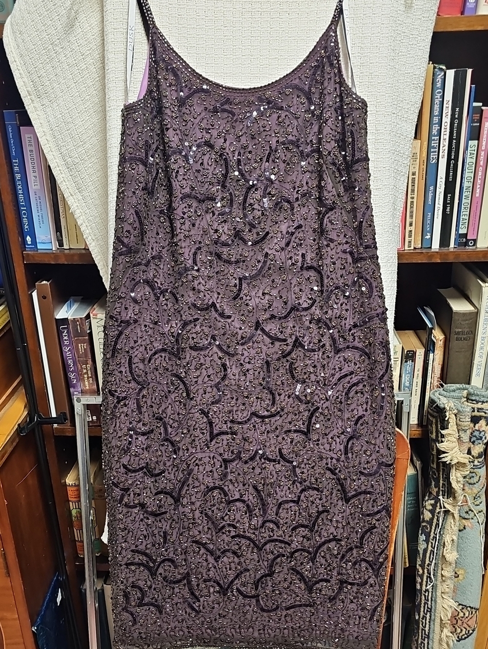 Beaded Strapless Evening Dress in Deep Purple